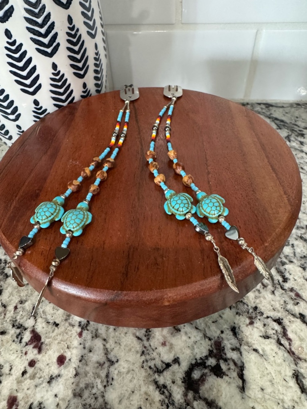 Handmade Turquoise Turtle Beaded Hair Clips